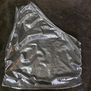 Micas Silver One-Shoulder Top Ruching On The Sides . Size XL